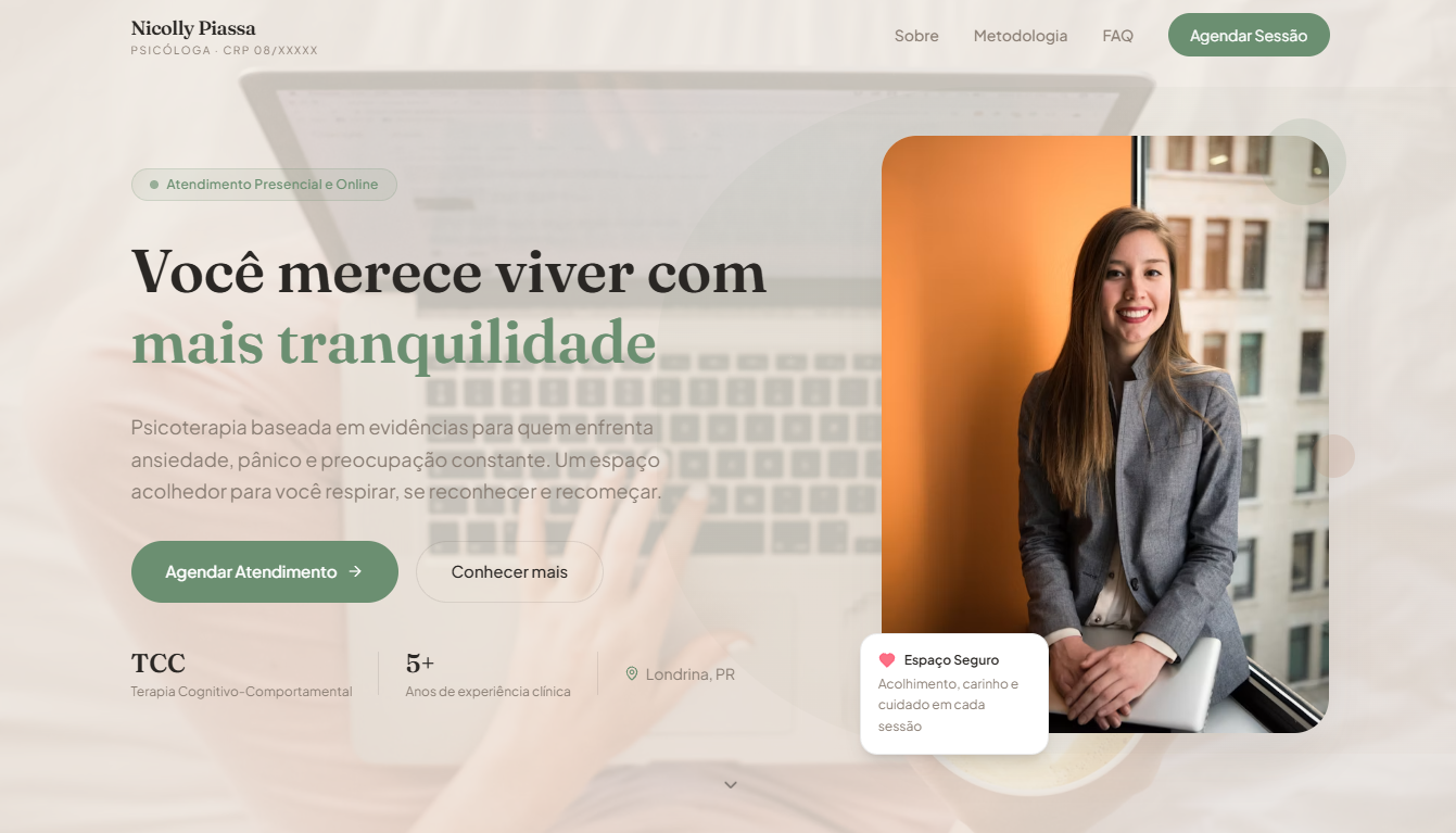 Site demonstrativo da psicóloga Nicolly Piassa
