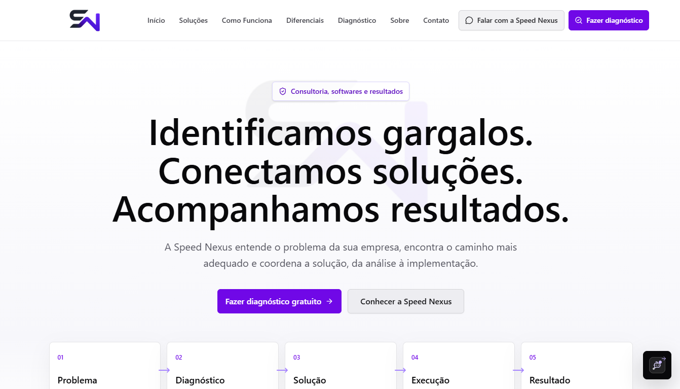 Página inicial do site da Speed Nexus